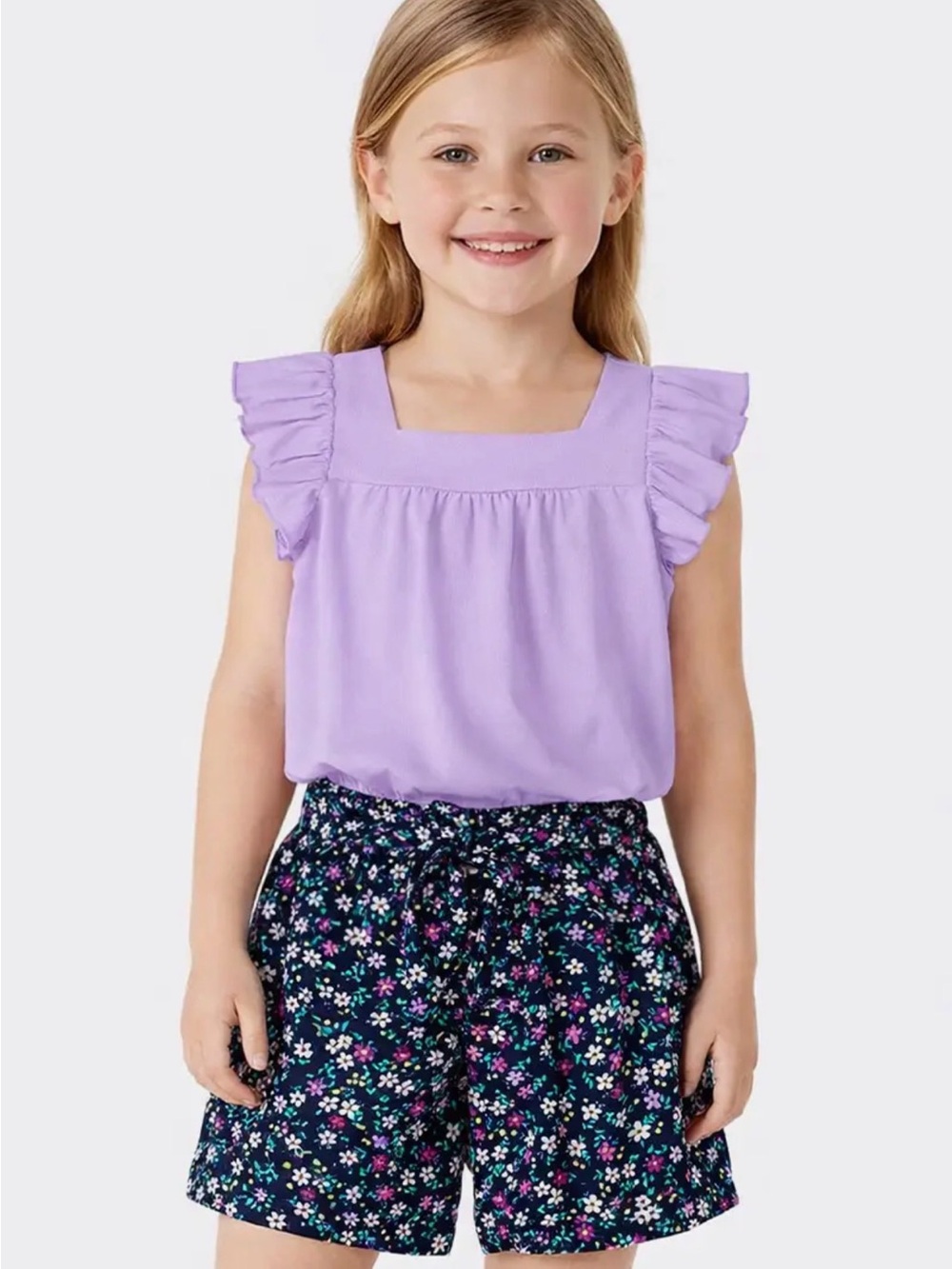 Cutie Patootie Lilac/ Black Floral 2pc Short Set w/ Ribbed Top